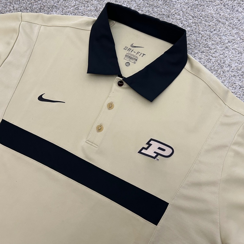 Nike‎ Purdue Boilermakers Polo XL Tan Dri-FIT Short Sleeve NCAA 24382X-PU4